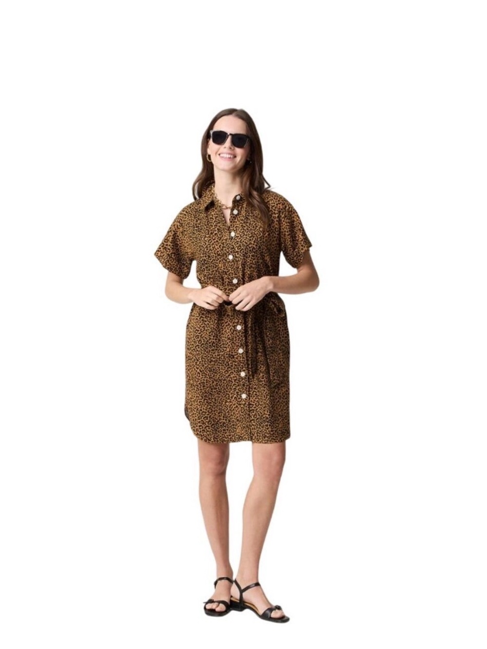 J. Crew Leopard-Print Button-Front Shirt Dress - Brown/Black